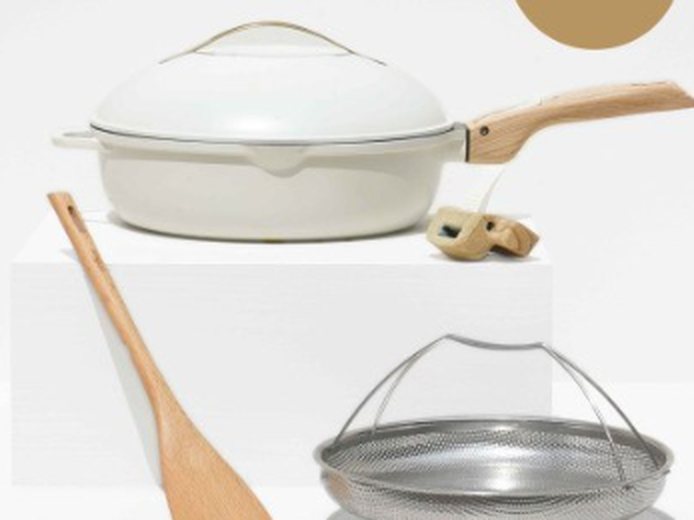 Poêle à tout faire La Fabuleuse de Cookut avec son couvercle et son panier vapeur